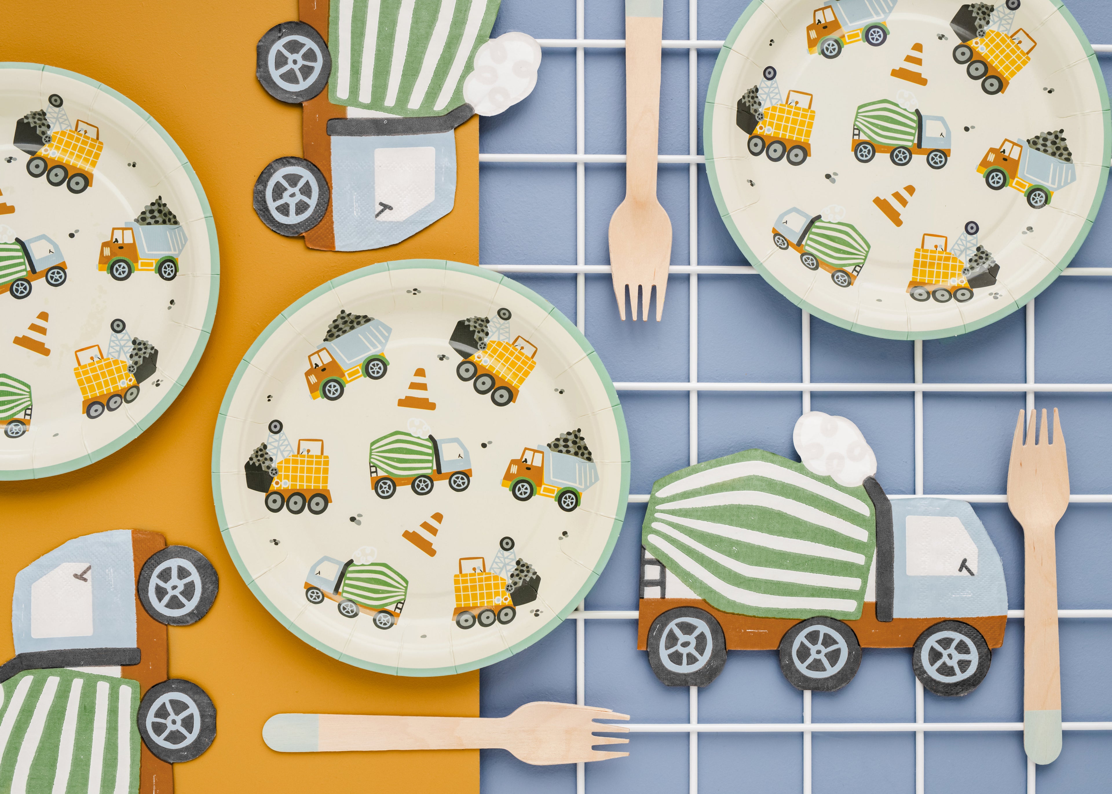 Servietten „Betonmischer“ – 20er Set | Papierservietten für Baustellen‑Kindergeburtstag | 16 × 13 cm (gefaltet), 32 × 26 cm (offen)