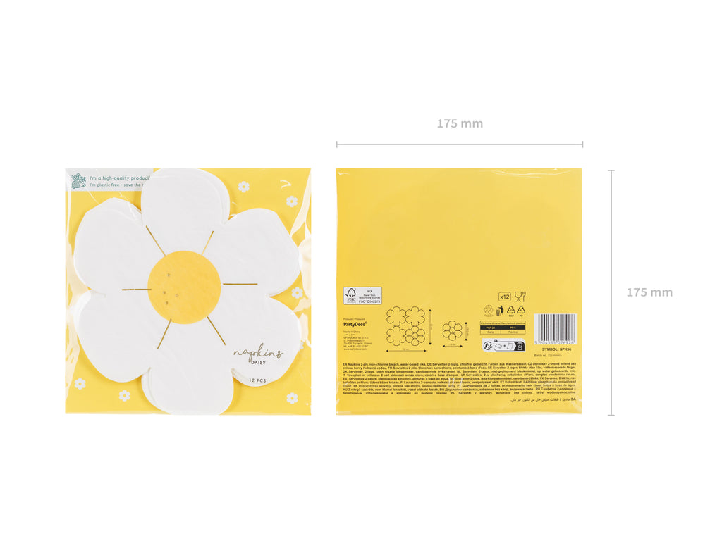 Gänseblümchen-Servietten 16 x 16,5 cm - 12 weiße Papierservietten mit buntem Blumenmuster für Geburtstag und Sommerparty