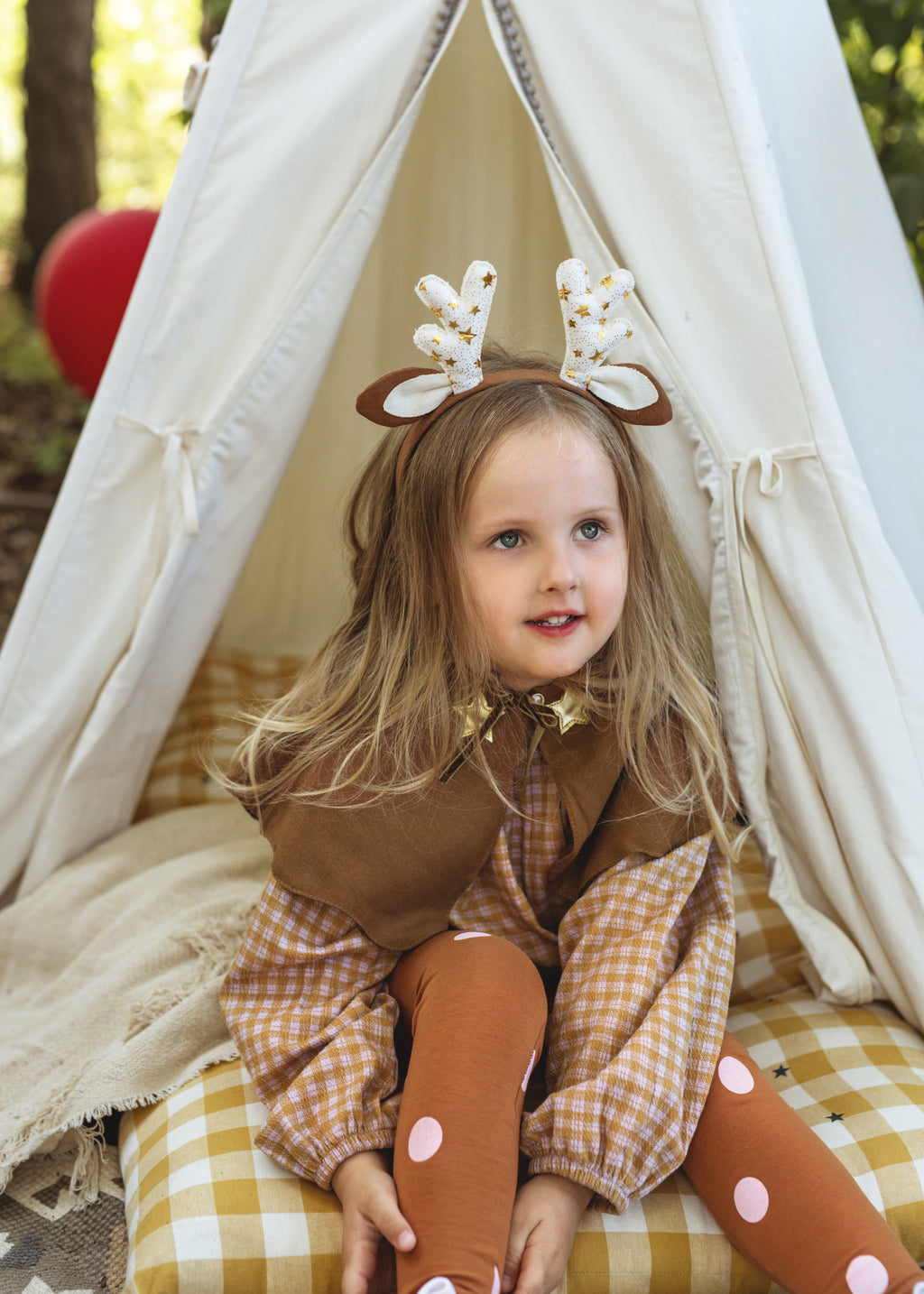 Mädchen Reh‑Kostüm – 3‑tlg. Set aus Leggings, Cape/Halskragen & Haarreif | 3–5 Jahre | Hirsch Outfit für Fasching & Kinderparty