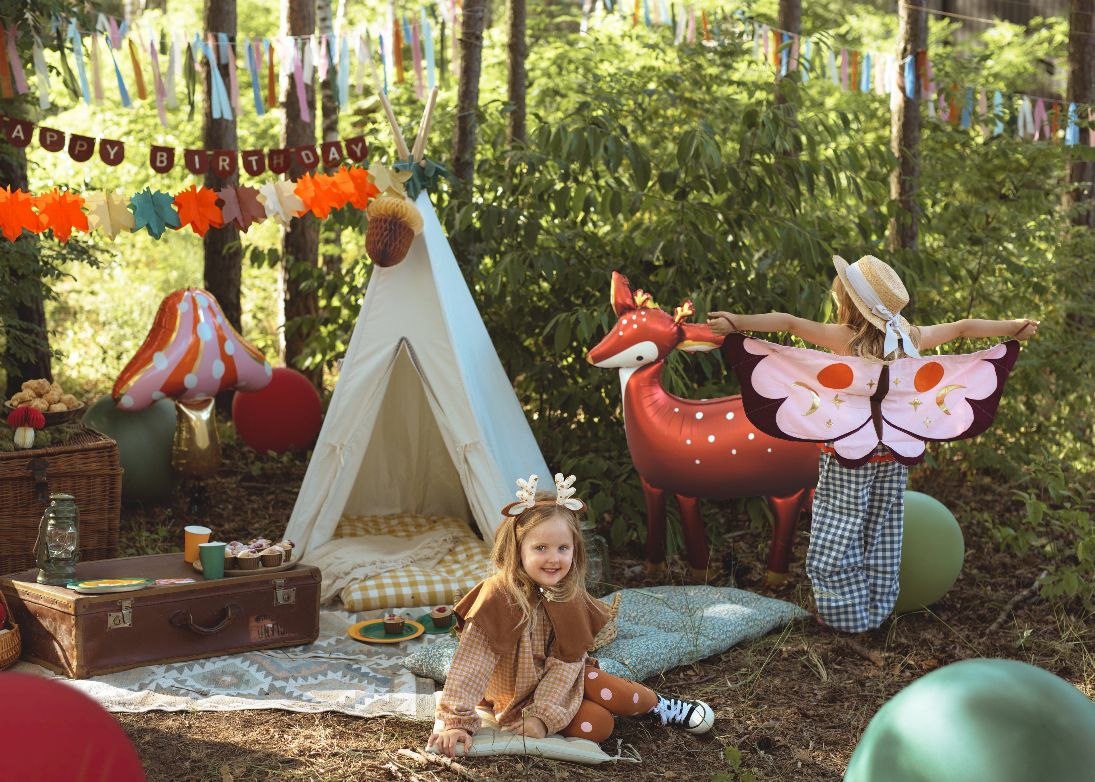 Mädchen Reh‑Kostüm – 3‑tlg. Set aus Leggings, Cape/Halskragen & Haarreif | 3–5 Jahre | Hirsch Outfit für Fasching & Kinderparty