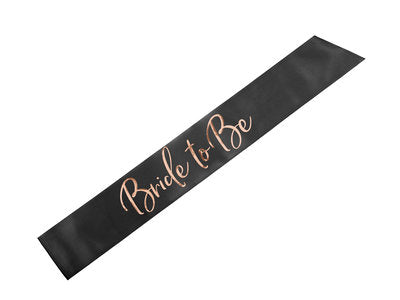 Bride to Be & Team Bride Schärpe – Satin Schwarz mit roségoldenem Metallic‑Print | 75 × 10 cm | JGA ,Bridal‑Shower Accessoires