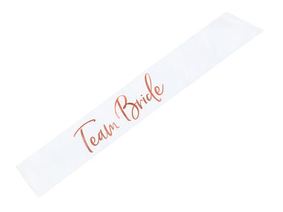 Bride to be Schärpe & Team Bride Schärpe – Satin Weiß mit roségoldenem Metallic‑Print | 75 × 10 cm | JGA , Bridal Shower Accessoires