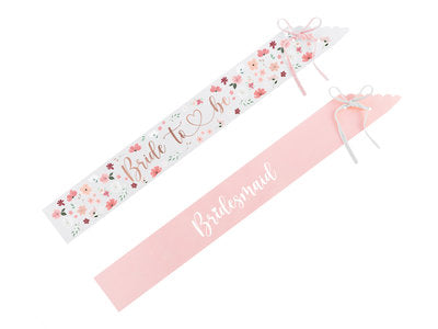 Braut & Bridesmaid Schärpen Set – 6‑teilig | Papierschärpen in Weiß und Rosa | JGA Accessoires | Bride to Be und Bridesmaid | 76 cm
