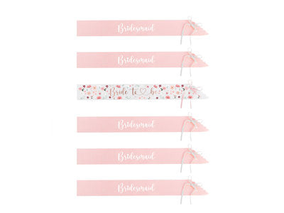 Braut & Bridesmaid Schärpen Set – 6‑teilig | Papierschärpen in Weiß und Rosa | JGA Accessoires | Bride to Be und Bridesmaid | 76 cm