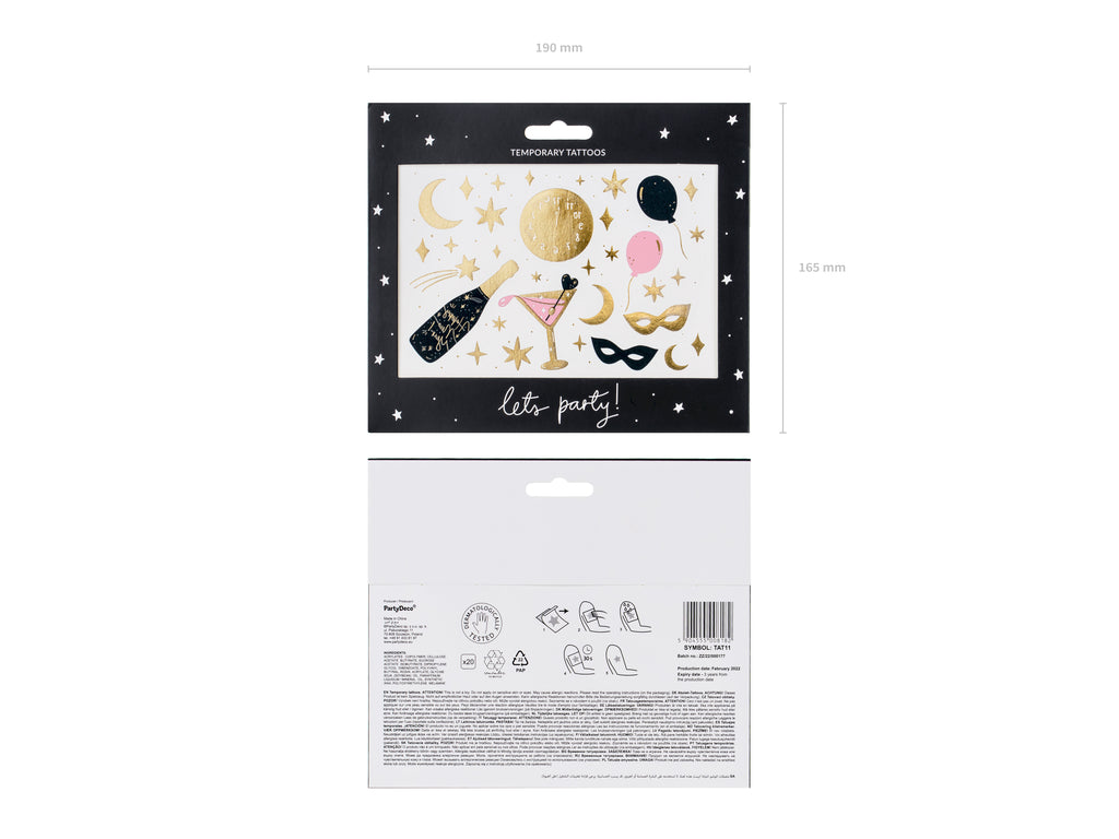 Silvester Tattoos – 10er Set temporäre Party‑Tattoos | Gold & Schwarz Mix | Neujahr, Countdown, Partydeko