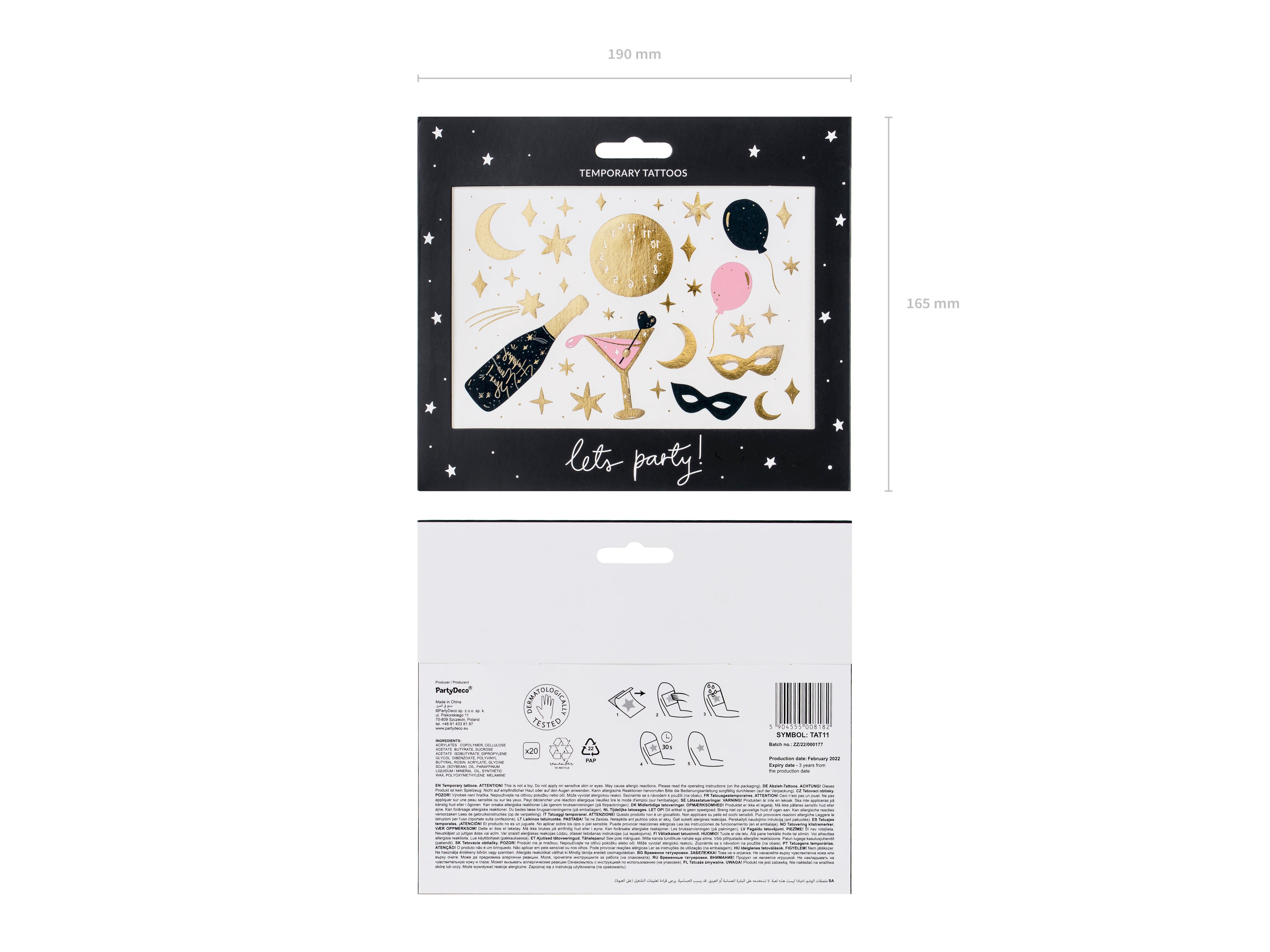 Silvester Tattoos – 10er Set temporäre Party‑Tattoos | Gold & Schwarz Mix | Neujahr, Countdown, Partydeko