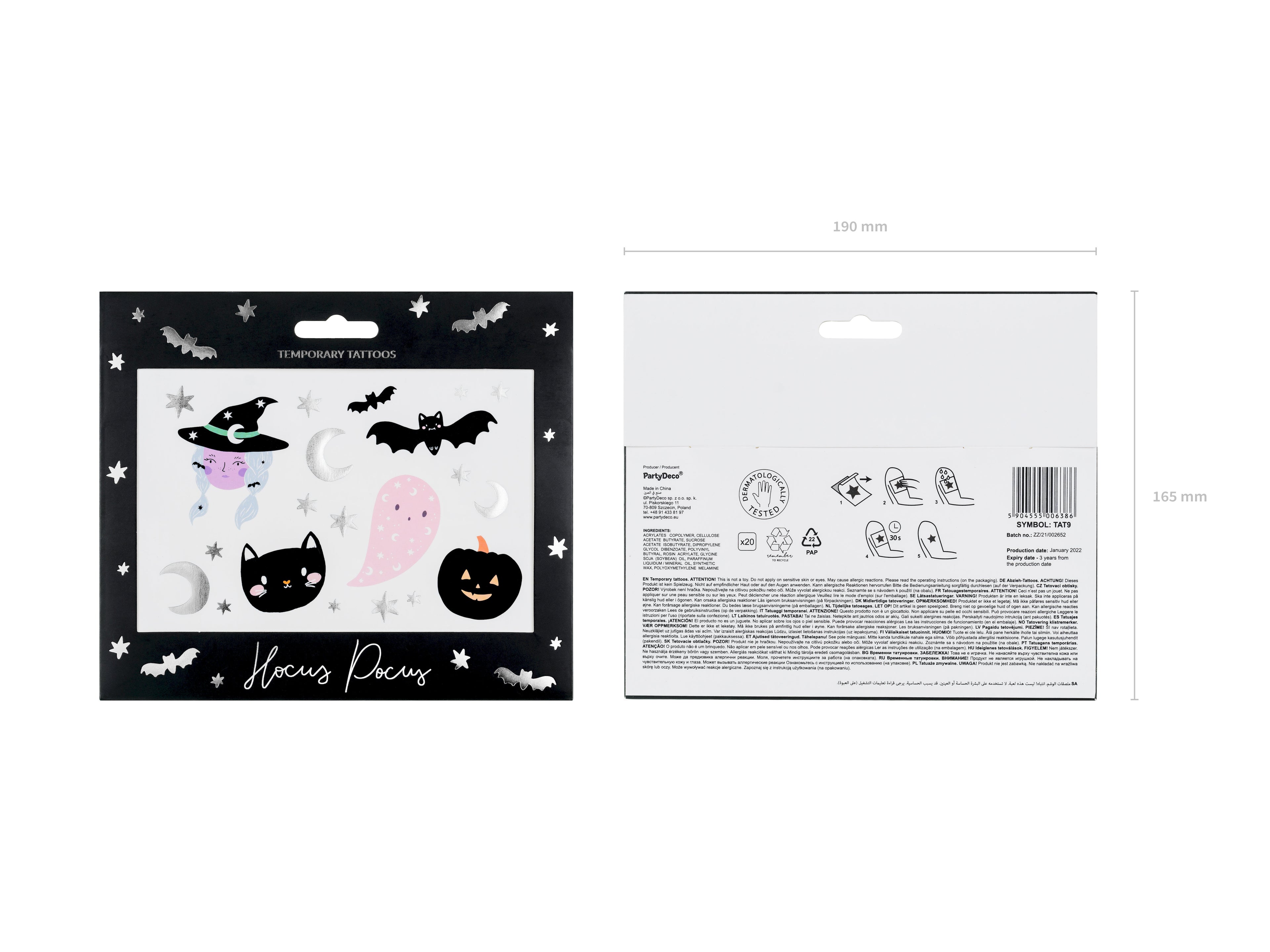Halloween‑Temporärtattoos – 20er Set | Bunter Mix gruseliger Motive | Einfache Anwendung für Kinder & Erwachsene