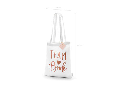 Baumwolltasche „Team Bride“ – Weiß mit roségoldenem Print | 39 × 42 cm | JGA & Bridal‑Shower Goodie Bag, Stofftasche
