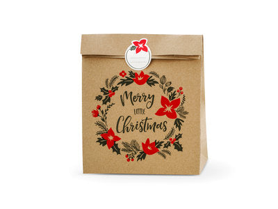 Fröhliche Weihnachtsgeschenktüten aus Kraftpapier – 3er Set inkl. Aufkleber | 25 × 11 × 27 cm | Nachhaltige Xmas Geschenkverpackung
