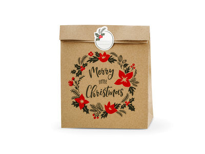 Fröhliche Weihnachtsgeschenktüten aus Kraftpapier – 3er Set inkl. Aufkleber | 25 × 11 × 27 cm | Nachhaltige Xmas Geschenkverpackung