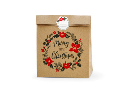 Fröhliche Weihnachtsgeschenktüten aus Kraftpapier – 3er Set inkl. Aufkleber | 25 × 11 × 27 cm | Nachhaltige Xmas Geschenkverpackung