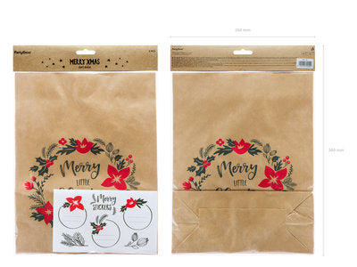 Fröhliche Weihnachtsgeschenktüten aus Kraftpapier – 3er Set inkl. Aufkleber | 25 × 11 × 27 cm | Nachhaltige Xmas Geschenkverpackung