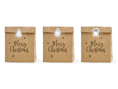 Weihnachtsgeschenktüten aus Kraftpapier – 3er Set inkl. Aufkleber | 25 × 11 × 27 cm | Geschenk‑ & Mitgebseltüten, Xmas Verpackung,Nachhaltig