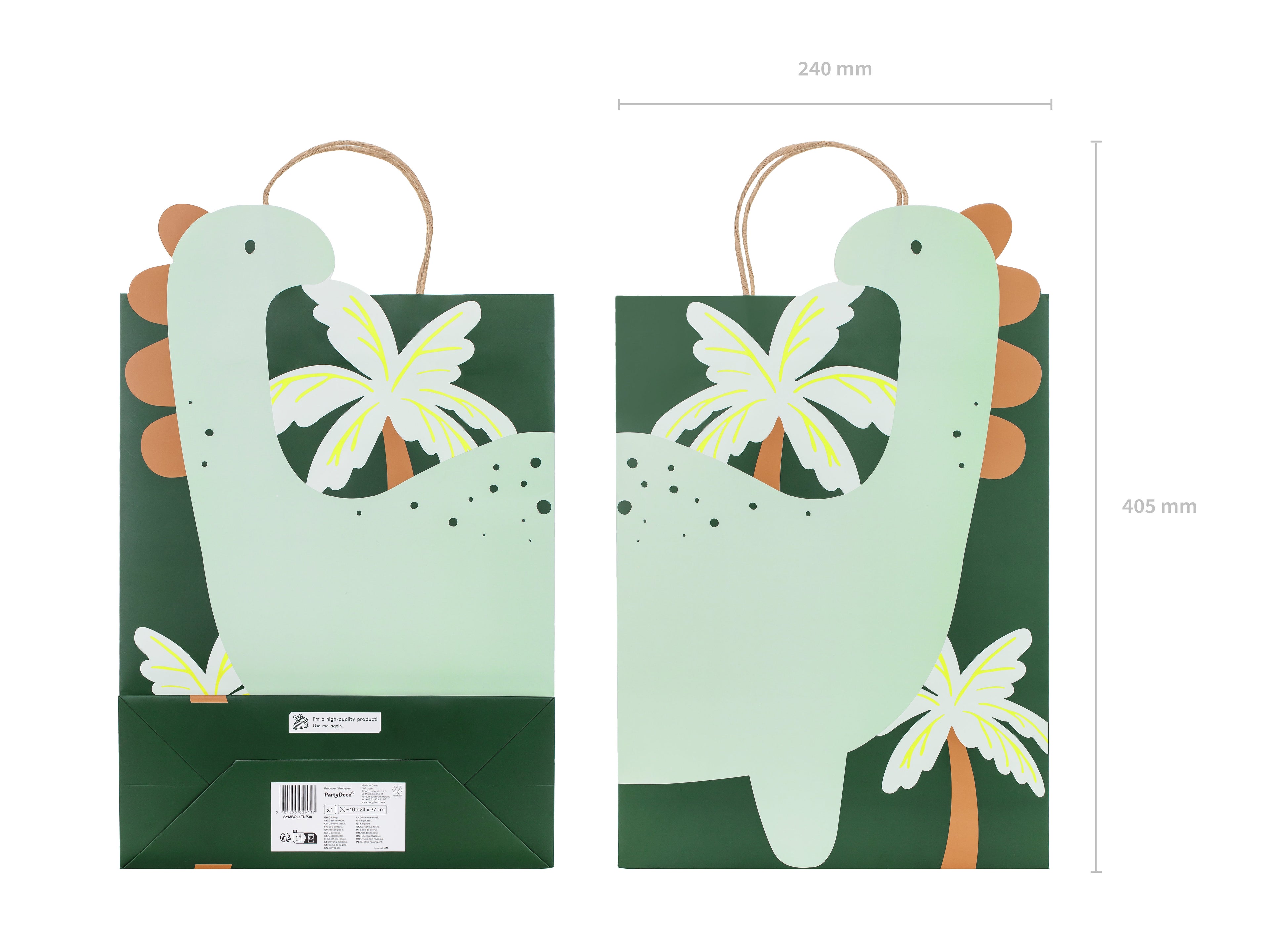 Dinosaurier‑Geschenktüte – 10 × 24 × 37 cm | Bunte Geschenk‑ & Mitgebseltüte mit Dino‑Motiv | Kindergeburtstag & Party
