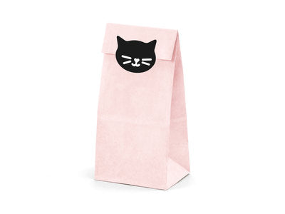 Süßigkeitentüten „Kätzchen“ – 6 rosa Geschenk‑ & Mitgebseltüten inkl. Aufkleber | 8 × 18 × 6 cm | Kindergeburtstag, Party, Katzen‑Motto