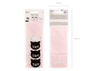 Süßigkeitentüten „Kätzchen“ – 6 rosa Geschenk‑ & Mitgebseltüten inkl. Aufkleber | 8 × 18 × 6 cm | Kindergeburtstag, Party, Katzen‑Motto