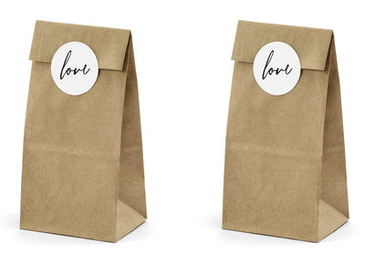 Kraftpapiertüten für Süßigkeiten – 6 Geschenk- & Mitgebsel-Tüten inkl. „Love“-Aufkleber | 8 × 18 × 6 cm | Party, Hochzeit, Gastgeschenke