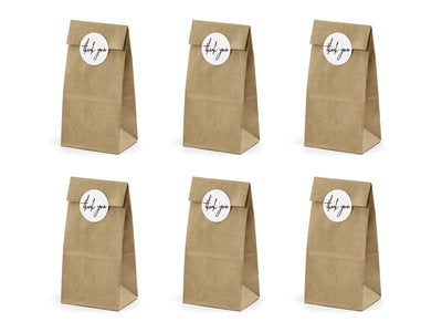 Kraftpapiertüten für Süßigkeiten – 6 Bonbontüten inkl. „Danke“-Aufkleber |Geschenk- & Mitgebseltüten für Hochzeit, Geburtstag, Party