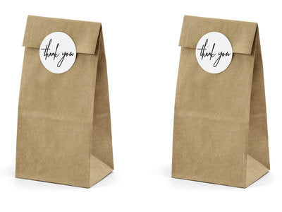 Kraftpapiertüten für Süßigkeiten – 6 Bonbontüten inkl. „Danke“-Aufkleber |Geschenk- & Mitgebseltüten für Hochzeit, Geburtstag, Party