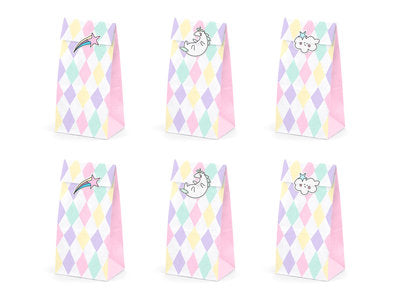 Einhorn‑Süßigkeitentüten – 6 Geschenk‑ & Mitgebseltüten inkl. Aufkleber | 8 × 18 × 6 cm | Kindergeburtstag, Party, Unicorn Deko