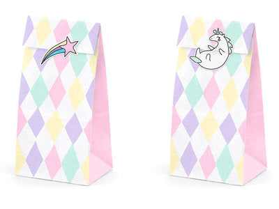 Einhorn‑Süßigkeitentüten – 6 Geschenk‑ & Mitgebseltüten inkl. Aufkleber | 8 × 18 × 6 cm | Kindergeburtstag, Party, Unicorn Deko