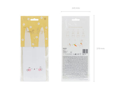 Süßigkeitenbeutel Hase – 6 Hasen‑Geschenktüten aus Papier | inkl. Karotten‑Anhänger , goldenen Fäden| 7,5 × 9 × 22,5 cm | Oster‑ & Partybags