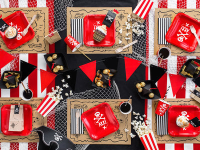 Piraten Süßigkeitentüten Set – 6 Kraftpapier-Mitgebseltüten inkl. Aufkleber | 8 × 18 × 6 cm | Piratenparty, Kindergeburtstag, Partybags