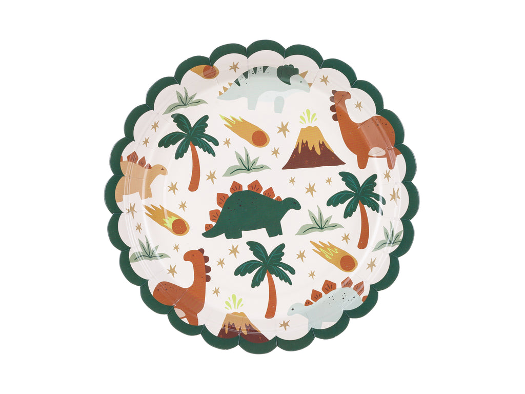 Dinosaurier-Teller 18×18 cm – Pappteller mit Dino-Motiven, bunte Party-Teller, 6 Stück je Packung, Kindergeburtstag & Dino-Party Deko