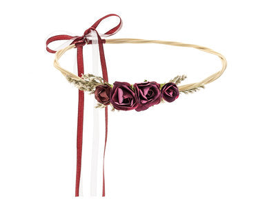 Blumenkranz Bordeauxrot – verstellbarer Haarreifen | Ø 18 cm | Boho Flower Crown für Hochzeit, JGA, Festival & Fotoshooting