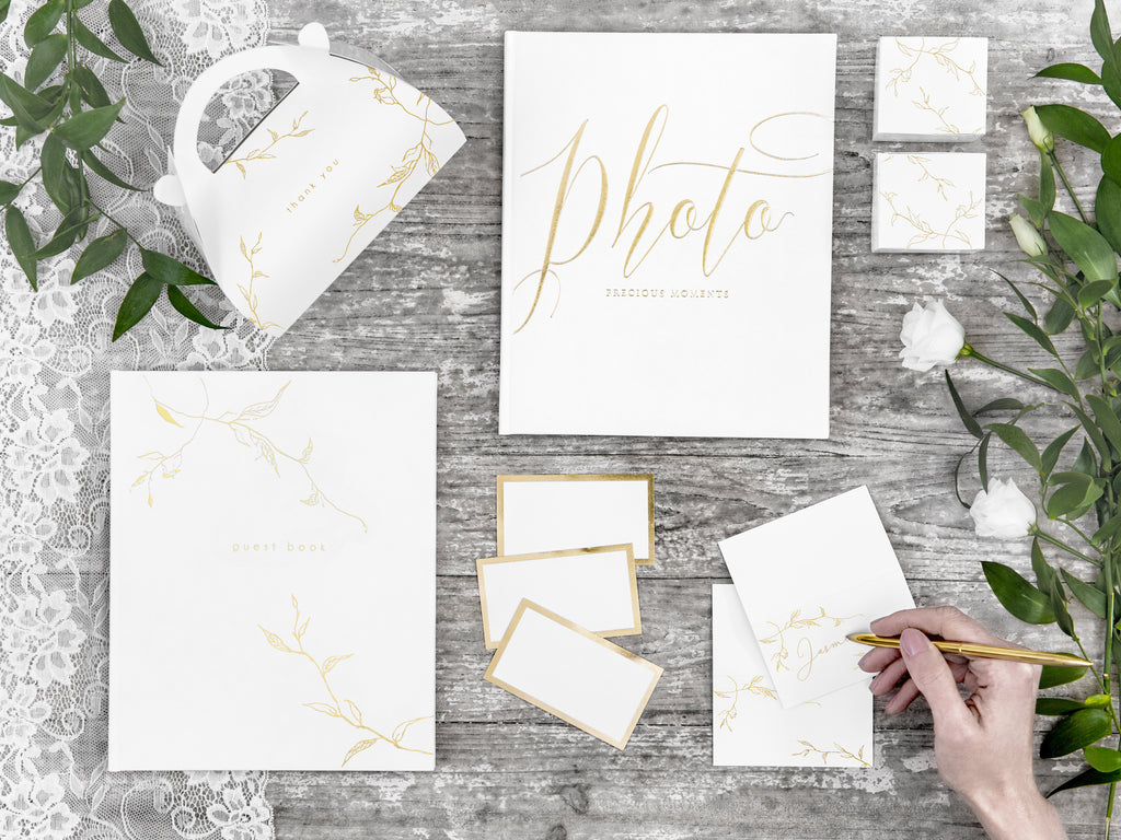 Tischkarten Weiß mit Goldrand – 10er Set | Platzkarten 9,5 × 5,5 cm für Hochzeit, Gala & Festtafel