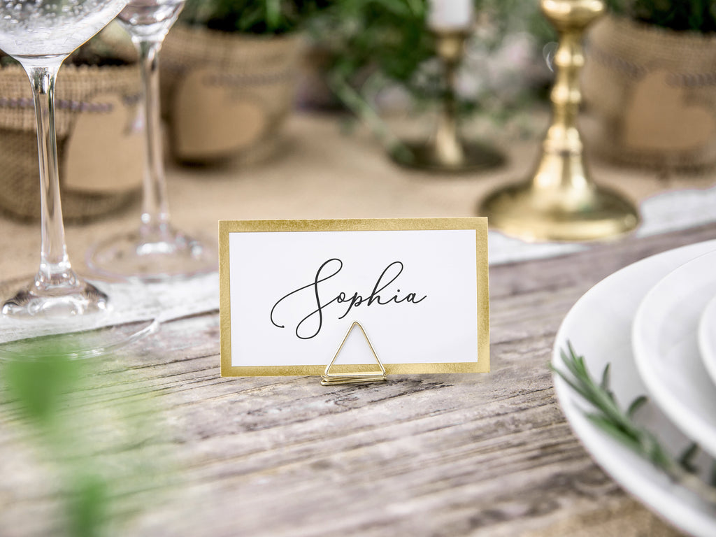 Tischkarten Weiß mit Goldrand – 10er Set | Platzkarten 9,5 × 5,5 cm für Hochzeit, Gala & Festtafel