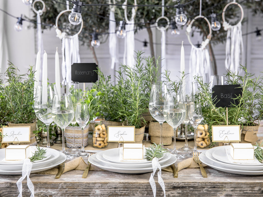 Tischkarten Weiß mit Goldrand – 10er Set | Platzkarten 9,5 × 5,5 cm für Hochzeit, Gala & Festtafel