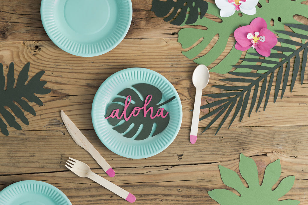 Aloha Tischkarten „Monstera“ – 6er Set | Grün, 14,5 × 11 cm | Tropische Platzkarten für Sommerparty & Hochzeit