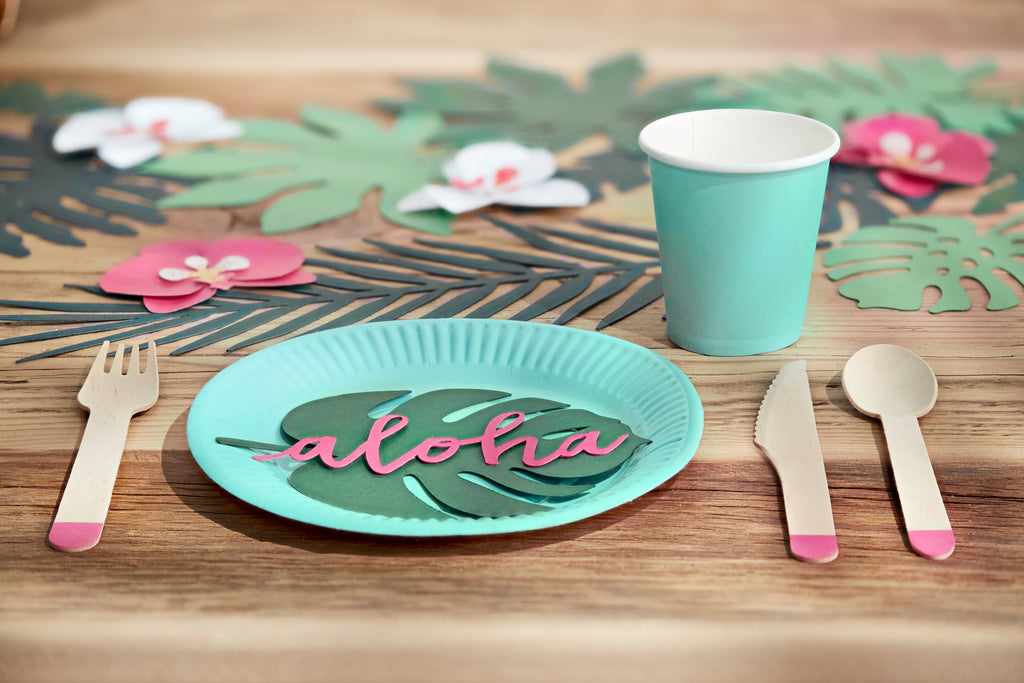 Aloha Tischkarten „Monstera“ – 6er Set | Grün, 14,5 × 11 cm | Tropische Platzkarten für Sommerparty & Hochzeit