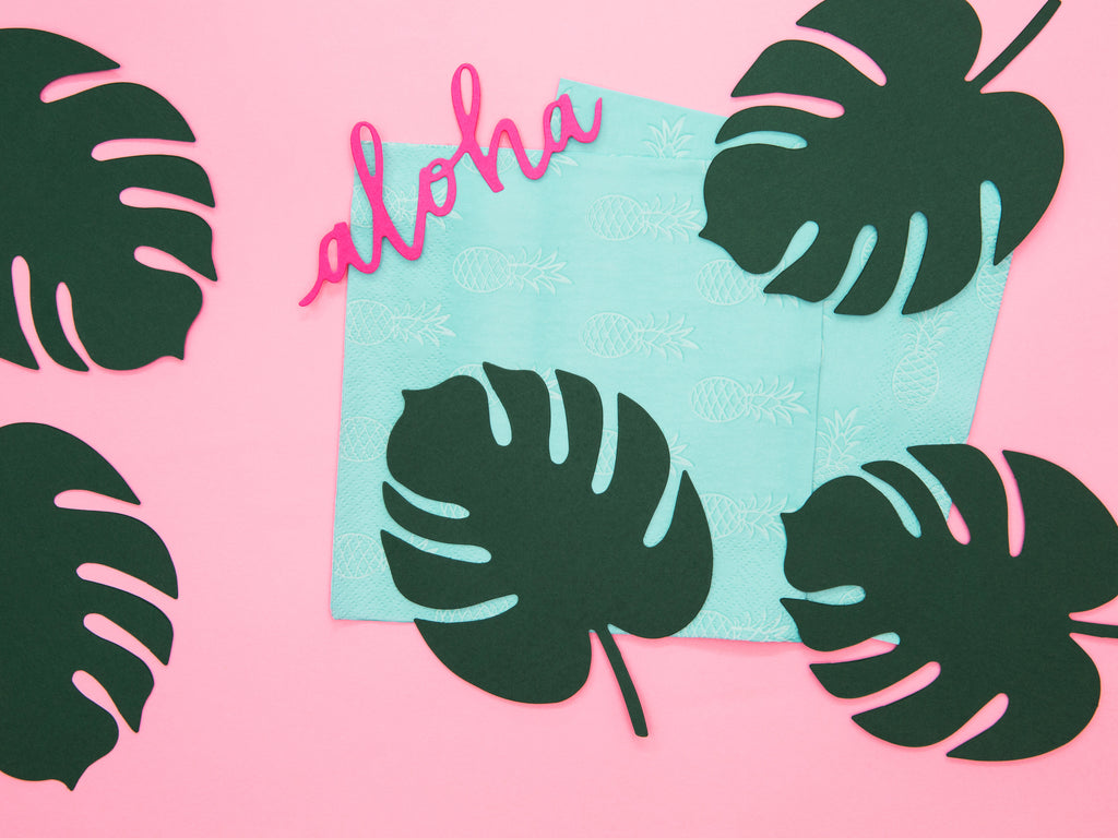 Aloha Tischkarten „Monstera“ – 6er Set | Grün, 14,5 × 11 cm | Tropische Platzkarten für Sommerparty & Hochzeit