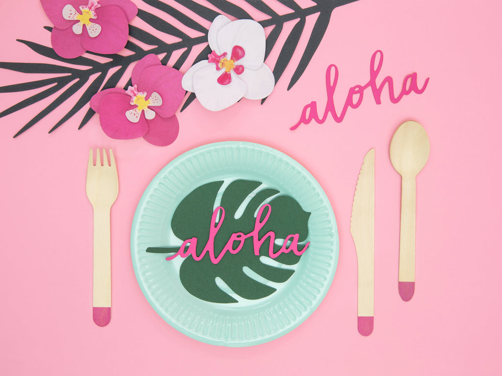 Aloha Tischkarten „Monstera“ – 6er Set | Grün, 14,5 × 11 cm | Tropische Platzkarten für Sommerparty & Hochzeit