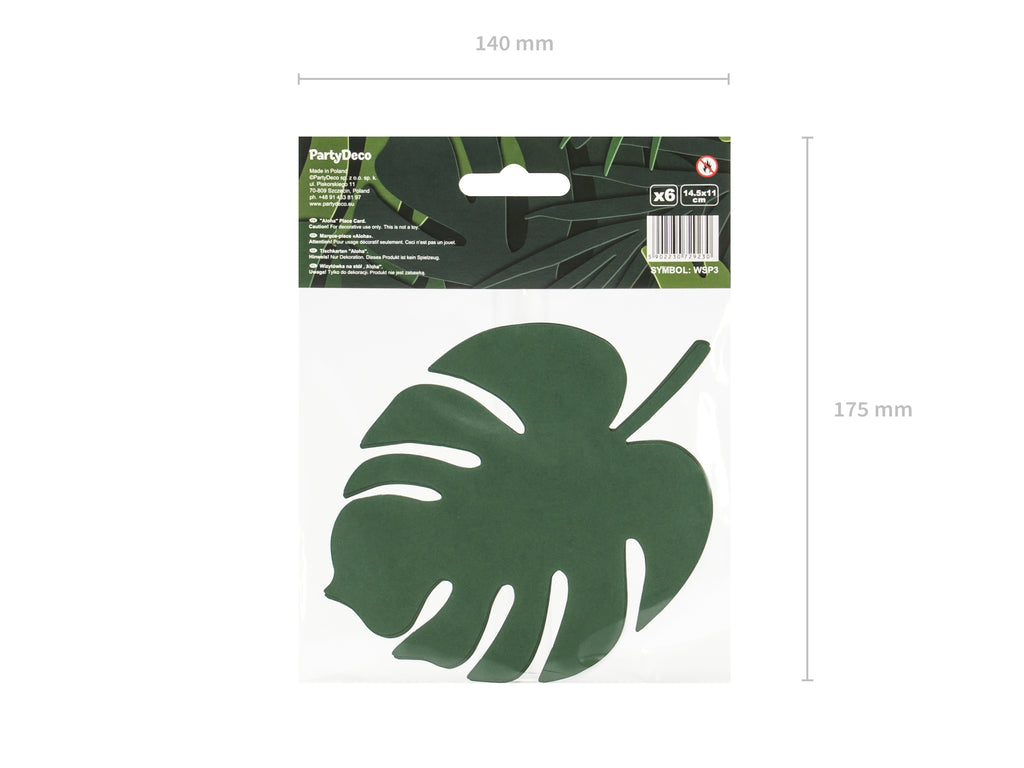 Aloha Tischkarten „Monstera“ – 6er Set | Grün, 14,5 × 11 cm | Tropische Platzkarten für Sommerparty & Hochzeit