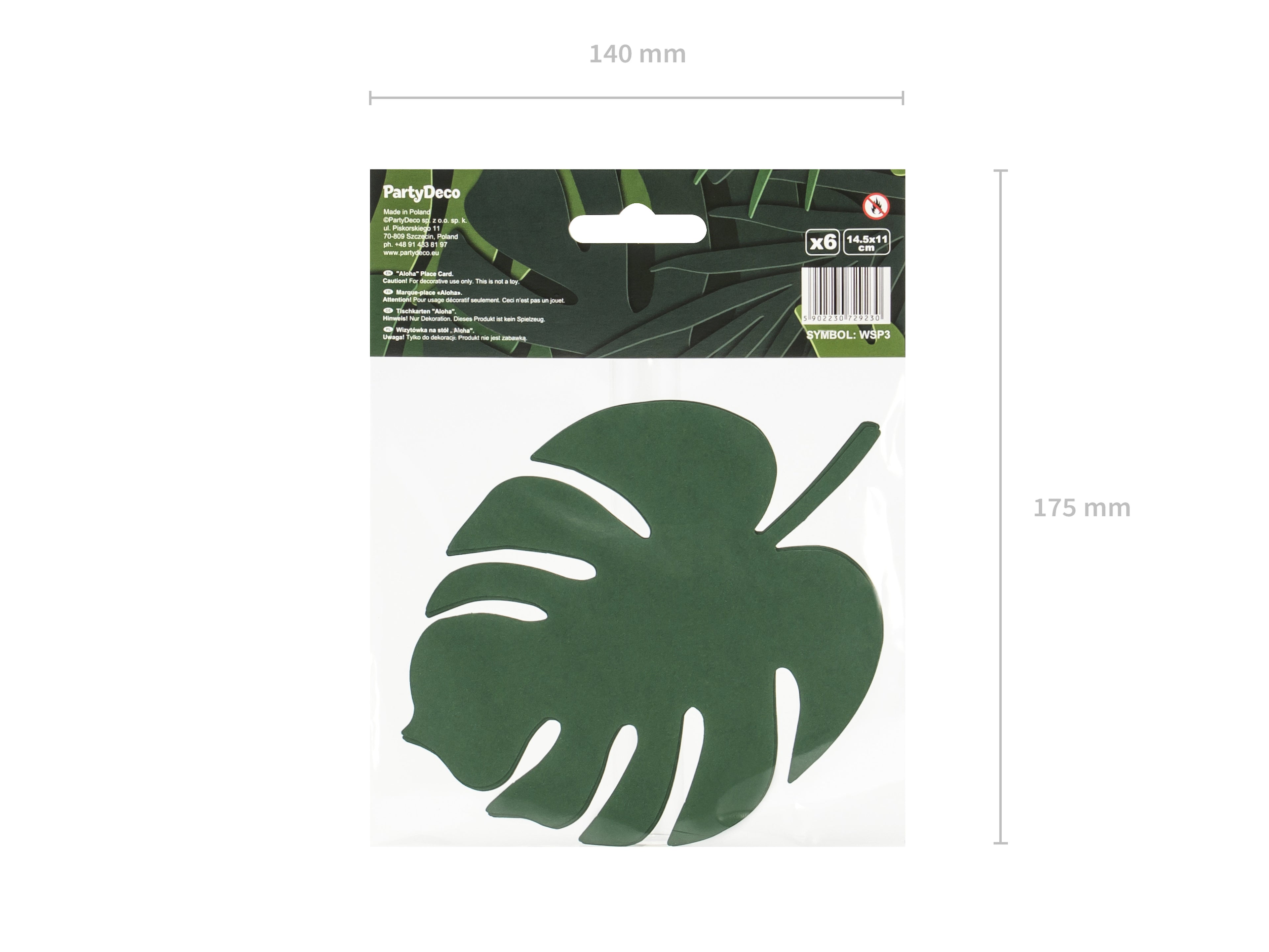 Aloha Tischkarten „Monstera“ – 6er Set | Grün, 14,5 × 11 cm | Tropische Platzkarten für Sommerparty & Hochzeit