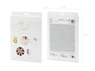 Braut‑Accessoires‑Set – 23‑teilig | Schärpe, Haarband, Folienballon, Tattoos, Papierstrohhalm & Roségold‑Ballons | JGA  Bridal Shower Deko