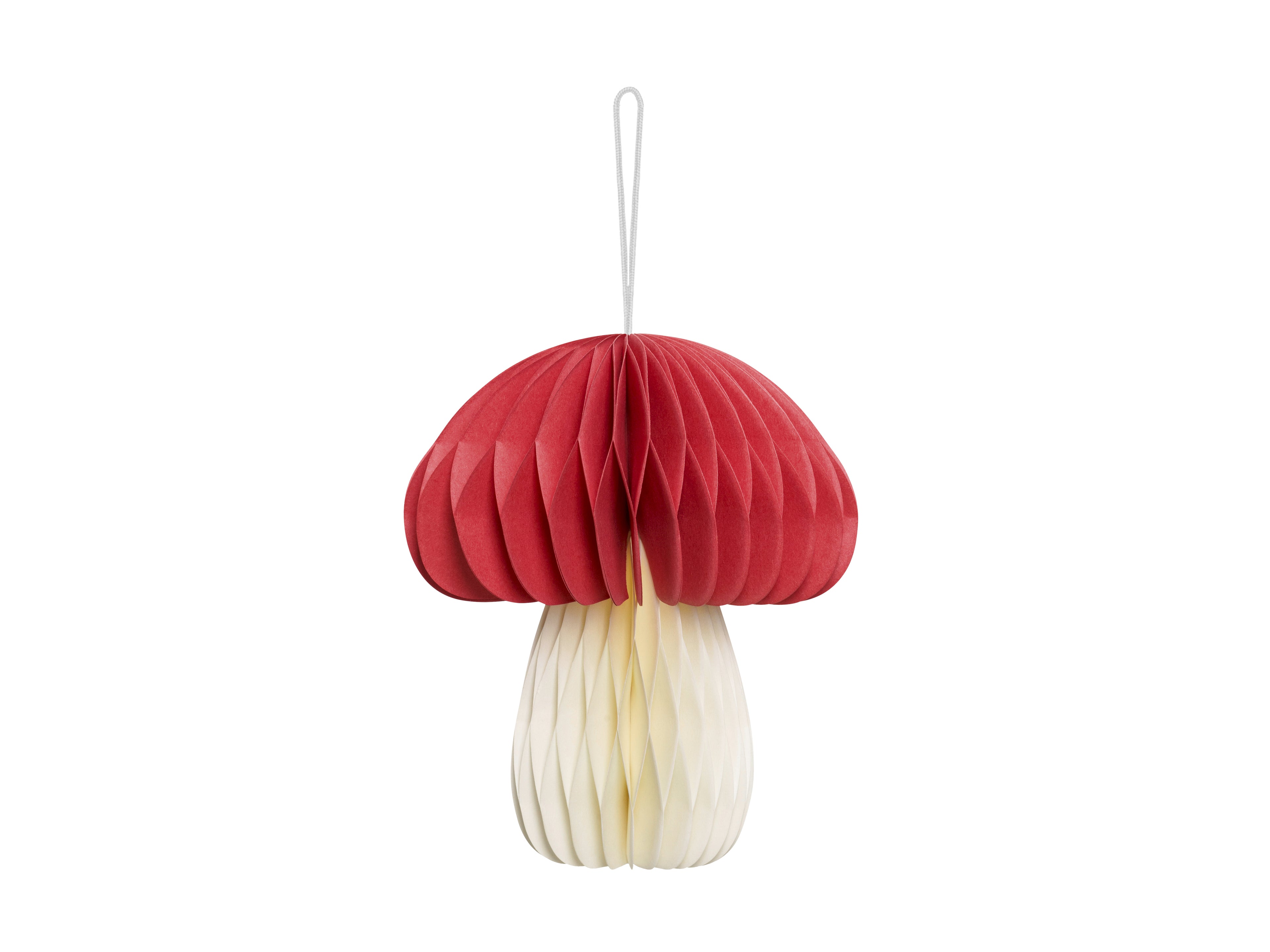 Papierdekoration Pilz – Wabendeko in Rot & Beige, 12,5 cm | Hängedeko für Herbst, Wald‑Party & Weihnachten