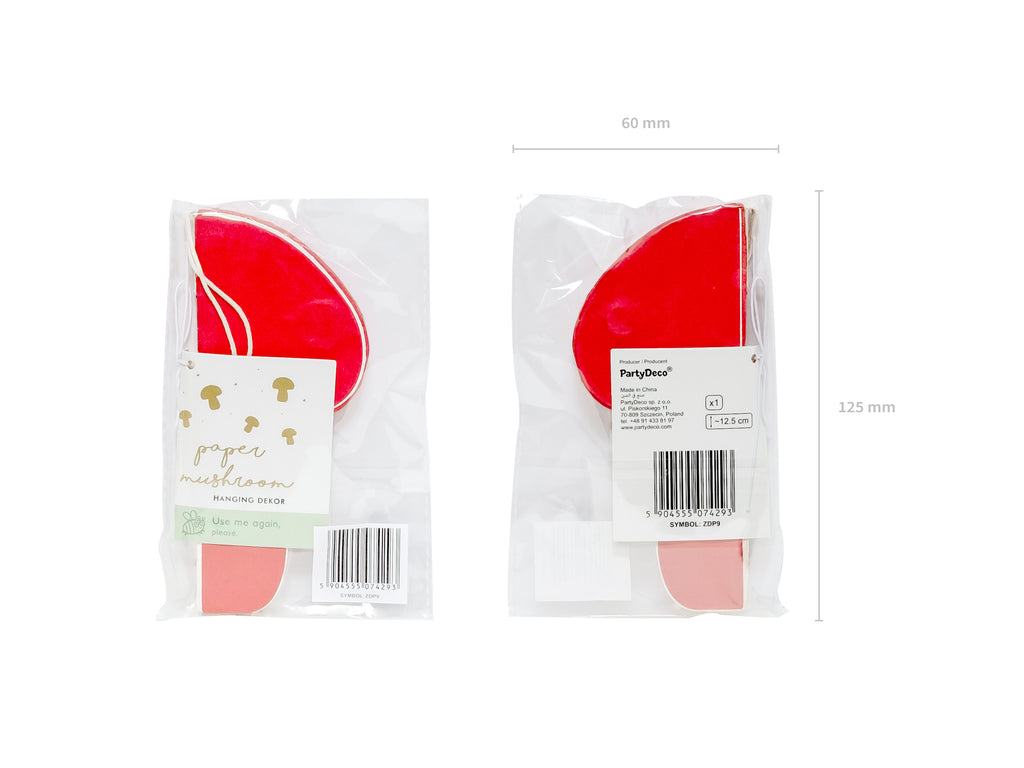 Papierdekoration Pilz – Wabendeko in Rot & Beige, 12,5 cm | Hängedeko für Herbst, Wald‑Party & Weihnachten