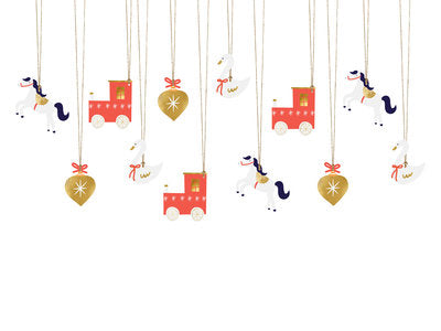 Geschenkanhänger „Zug“ – 12‑teiliges Set | Bunte Anhänger aus Papier+goldene Schnur | Zug‑Motiv, Mix | Geschenkverpackung & Kindergeburtstag