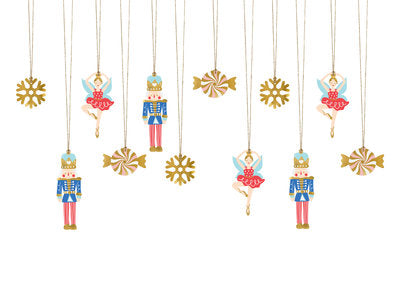 Geschenkanhänger „Nussknacker“ – 12‑teiliges Set | Weihnachts‑Tags aus Papier + 2,5 m goldene Schnur | Bunter Mix | 4 Designs