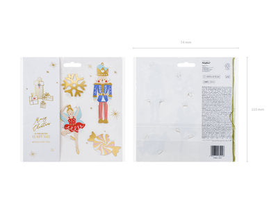 Geschenkanhänger „Nussknacker“ – 12‑teiliges Set | Weihnachts‑Tags aus Papier + 2,5 m goldene Schnur | Bunter Mix | 4 Designs