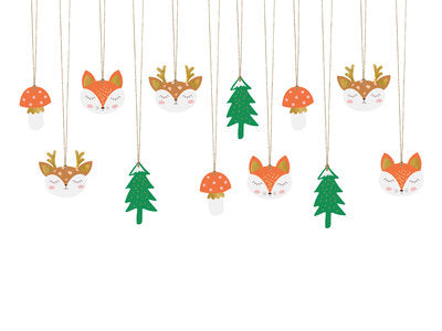 Geschenkanhänger „Wald“ – 12‑teiliges Set | Natur‑ und Tiermotive | Papier‑Tags mit 2,5 m goldener Schnur | 4 Designs | 4,5–7,5 × 6–8,5 cm