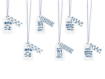 Geschenkanhänger „Ahoy“ – maritimes Set | 12 Tags in gemischten Mustern + 2 m Schnur | Geschenkverpackung,Party,Kindergeburtstag