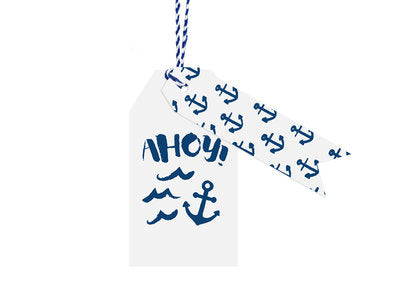 Geschenkanhänger „Ahoy“ – maritimes Set | 12 Tags in gemischten Mustern + 2 m Schnur | Geschenkverpackung,Party,Kindergeburtstag