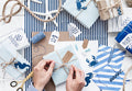 Geschenkanhänger „Ahoy“ – maritimes Set | 12 Tags in gemischten Mustern + 2 m Schnur | Geschenkverpackung,Party,Kindergeburtstag