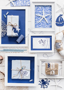Geschenkanhänger „Ahoy“ – maritimes Set | 12 Tags in gemischten Mustern + 2 m Schnur | Geschenkverpackung,Party,Kindergeburtstag