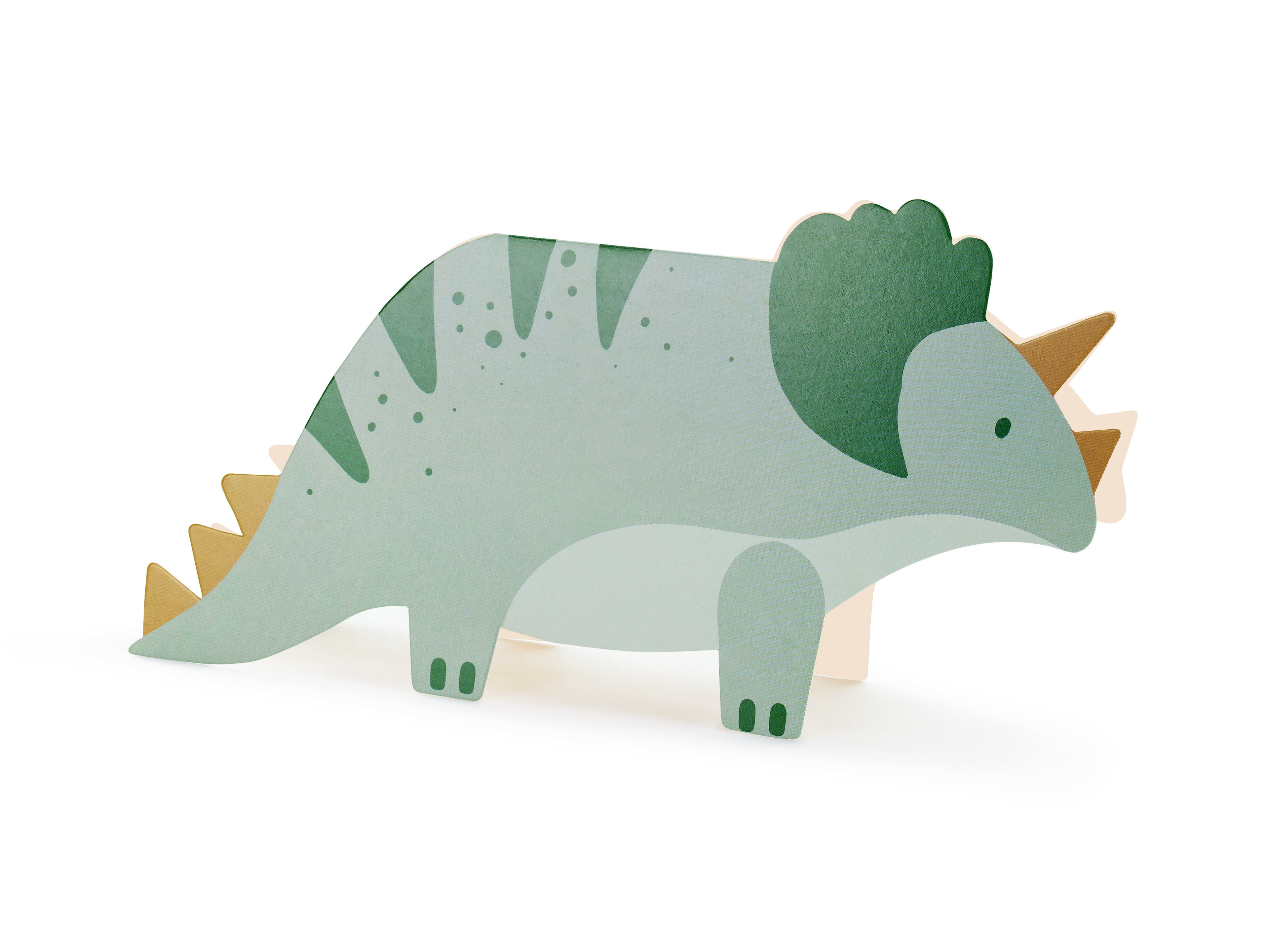 Einladungen „Triceratops“ – 6er Set | Grüne Dino‑Einladungen in Form eines Triceratops inkl. Umschlägen | 18,5 × 9,4 cm